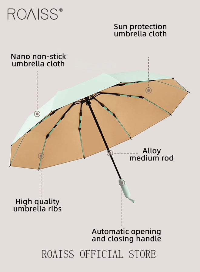 Multifunctional Fully Automatic Umbrella for Unisex with Double Layer Macaron Colors 10 Ribs Sun and Rain Dual Use Folding Umbrella Enhanced Sun Protection Colored Vinyl Umbrella