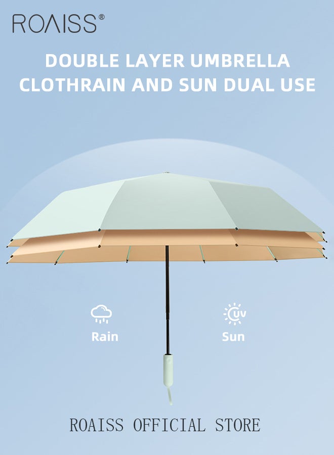 Multifunctional Fully Automatic Umbrella for Unisex with Double Layer Macaron Colors 10 Ribs Sun and Rain Dual Use Folding Umbrella Enhanced Sun Protection Colored Vinyl Umbrella