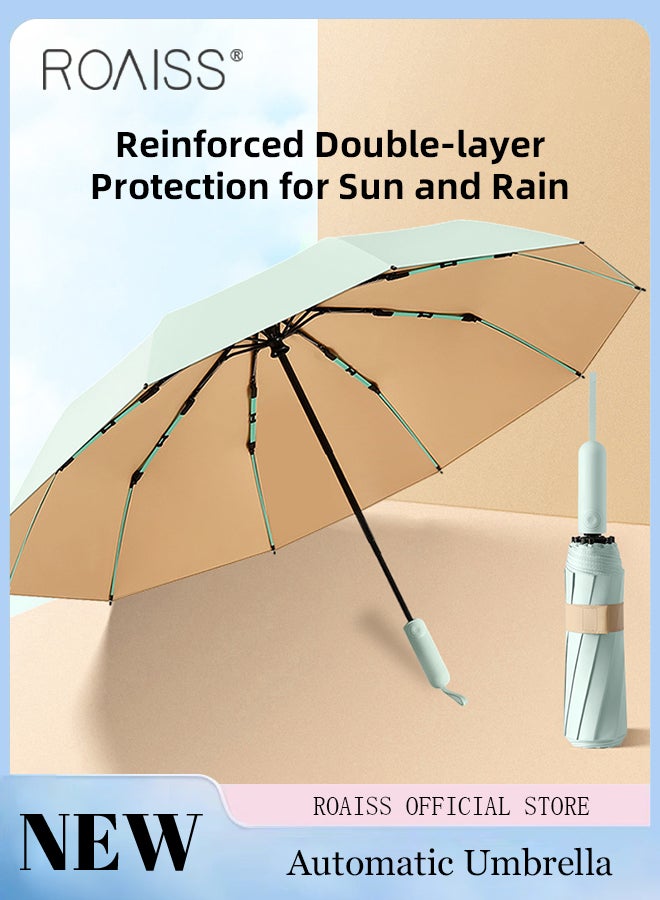 Multifunctional Fully Automatic Umbrella for Unisex with Double Layer Macaron Colors 10 Ribs Sun and Rain Dual Use Folding Umbrella Enhanced Sun Protection Colored Vinyl Umbrella