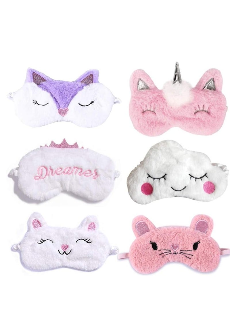 3D Ultra Soft Comfortable Eye Masks Animal, 6 PCS Sleeping Cover Fluffy Plush Sleep for Travel Nap Breathable Eyeshade Cartoon Kids Adult