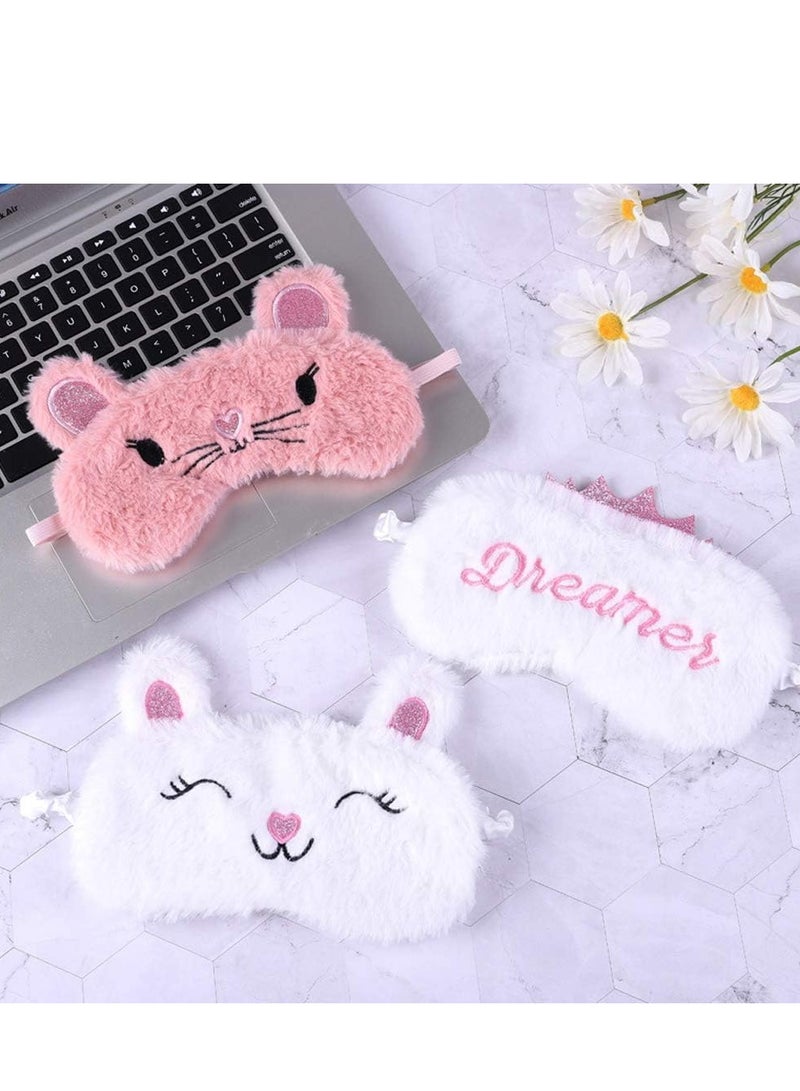 3D Ultra Soft Comfortable Eye Masks Animal, 6 PCS Sleeping Cover Fluffy Plush Sleep for Travel Nap Breathable Eyeshade Cartoon Kids Adult