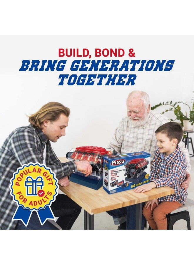 V8 Combustion Engine Model Kit That Runs - Build Your Own Stem Mini V8 Model Engine Kit For Adults & Kids Age 12+, Visible V8 Mini Engine Kit That Works For Adult W/ 270 Stem Parts