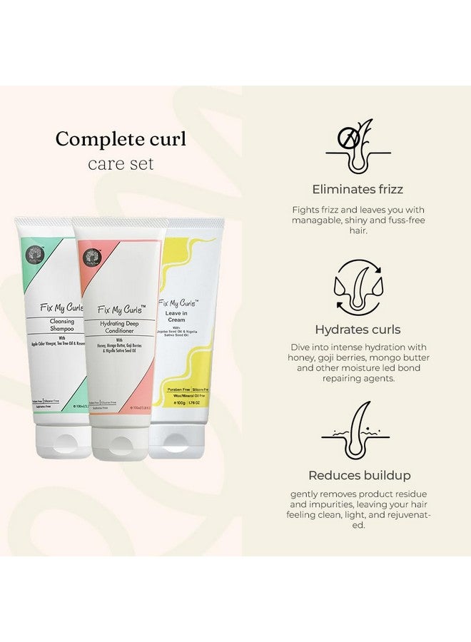 3 Step Curl Defining Bundle | Cleansing Shampoo, Hydrating Deep Conditioner & Leave In Cream | For Curly, Wavy & Frizzy Hair | Sulphate & Silicone Free | Curl Defining Kit (50Gm Each)