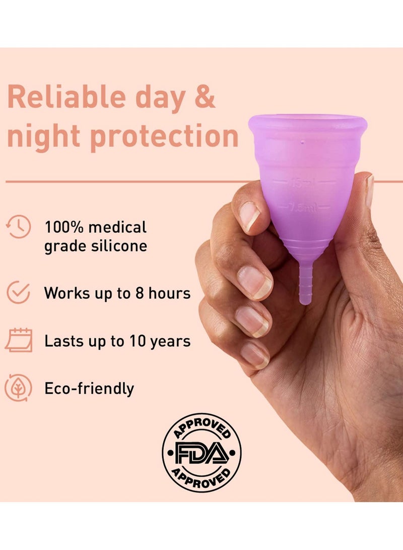 Sirona Reusable Menstrual Cup - Large Size With Pouch, 15ml Mini Intimate Wash & Cup Wash, Ultra Soft, Odour & Rash Free, No Leakage, Protection For Upto 10-12 Hours, FDA Approved