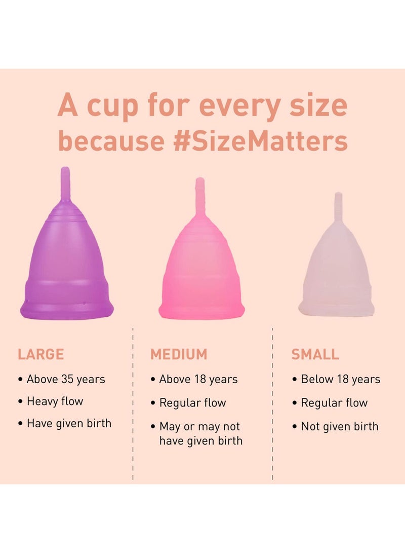 Sirona Reusable Menstrual Cup - Large Size With Pouch, 15ml Mini Intimate Wash & Cup Wash, Ultra Soft, Odour & Rash Free, No Leakage, Protection For Upto 10-12 Hours, FDA Approved