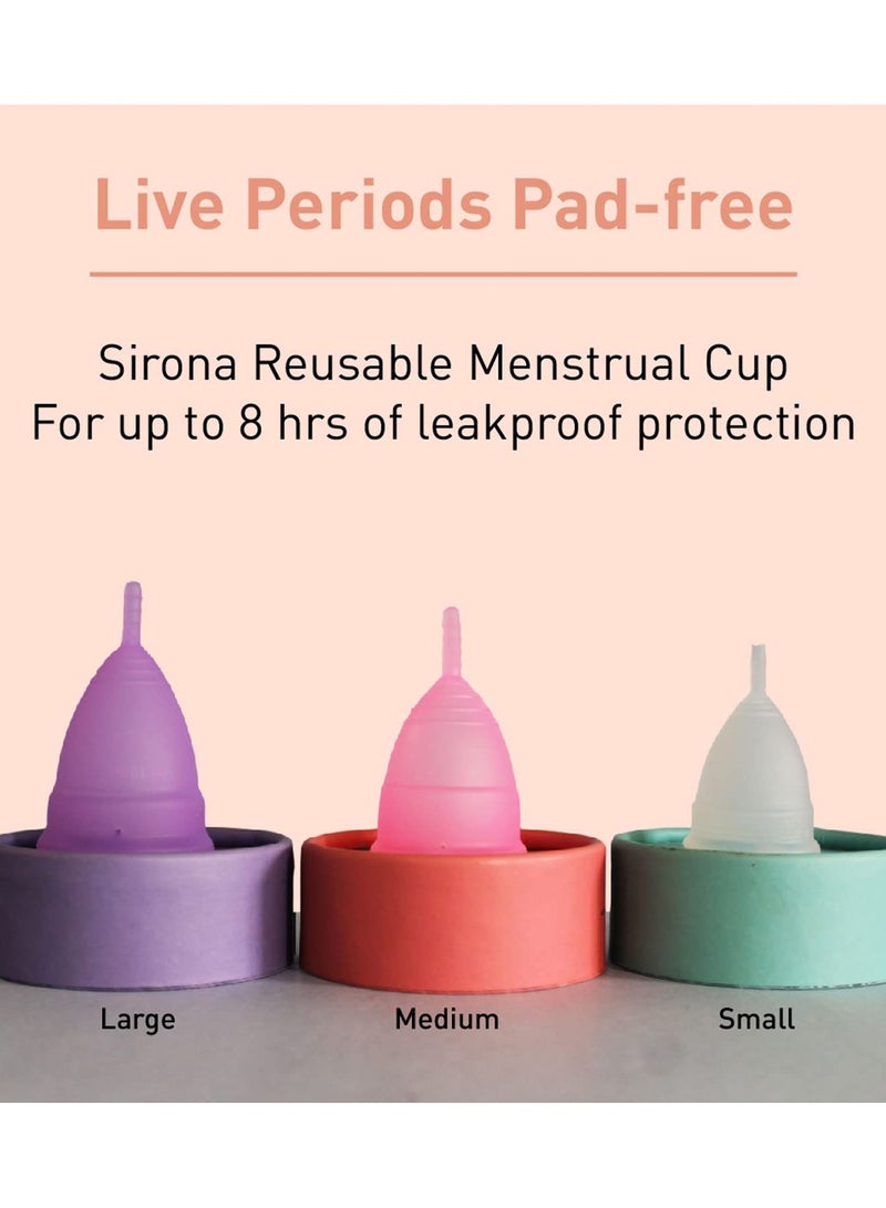 Sirona Reusable Menstrual Cup - Large Size With Pouch, 15ml Mini Intimate Wash & Cup Wash, Ultra Soft, Odour & Rash Free, No Leakage, Protection For Upto 10-12 Hours, FDA Approved