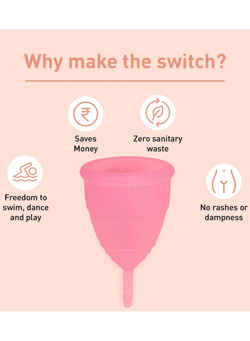 Sirona Reusable Menstrual Cup - Large Size With Pouch, 15ml Mini Intimate Wash & Cup Wash, Ultra Soft, Odour & Rash Free, No Leakage, Protection For Upto 10-12 Hours, FDA Approved