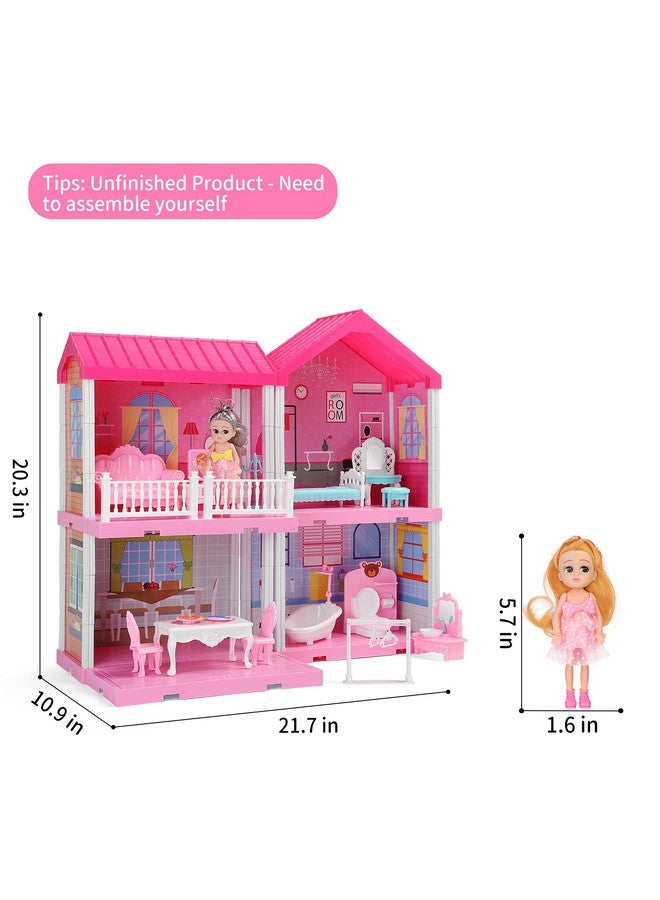 Dollhouse Girls Pretend Toys - Doll Figure With Furniture, Accessories, Stairs, Pets And Dolls, Diy Cottage Pretend Play Dollhouse, For Toddlers, Boys & Girls