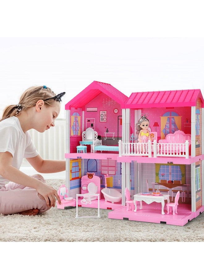 Dollhouse Girls Pretend Toys - Doll Figure With Furniture, Accessories, Stairs, Pets And Dolls, Diy Cottage Pretend Play Dollhouse, For Toddlers, Boys & Girls