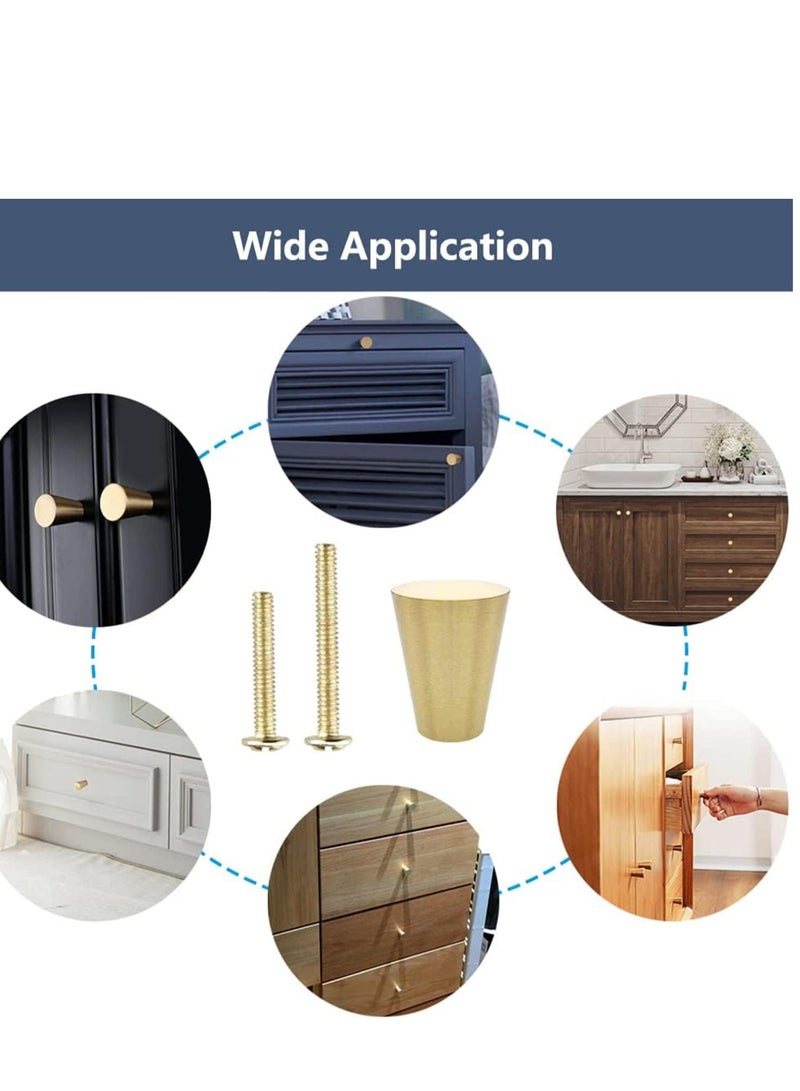 4Pcs Solid Brass Knobs Brushed Gold Pure Copper Cone Decorative Mid-Century Modern Style Handles for Kitchen Cabinet Drawer Dresser