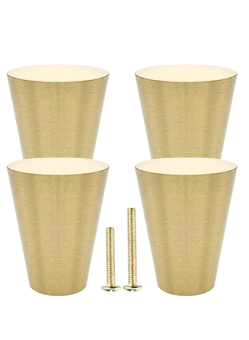 4Pcs Solid Brass Knobs Brushed Gold Pure Copper Cone Decorative Mid-Century Modern Style Handles for Kitchen Cabinet Drawer Dresser