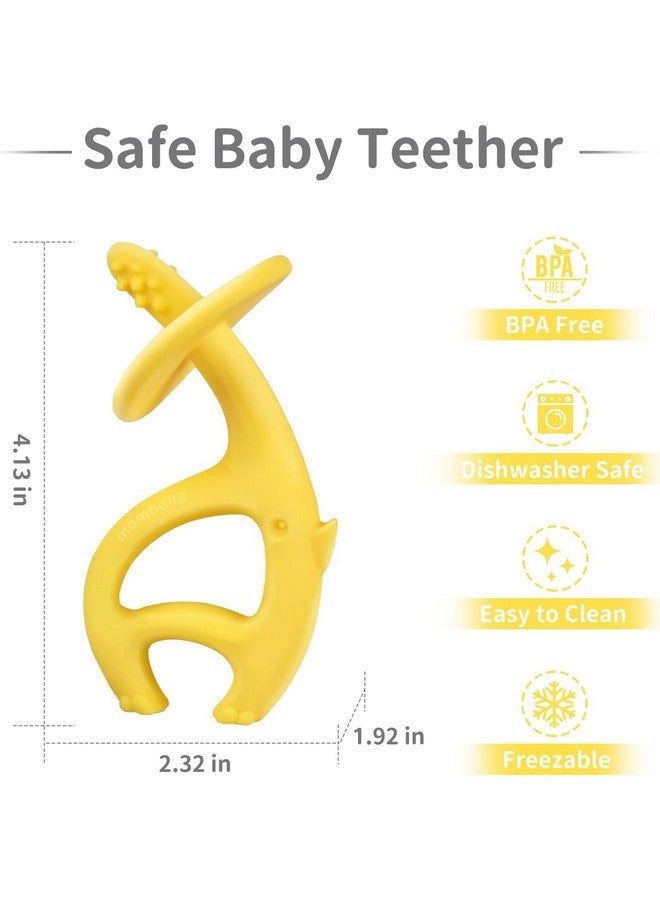 Baby Teething Toys For 3-6-9-12 Months With Strap To Clip, Mombella Dancing Elephant Silicone Teether & Toothbrush For Teeth Beginning & Eruption Period, Relieve Itch, Clean Tongue & Gum, Yellow