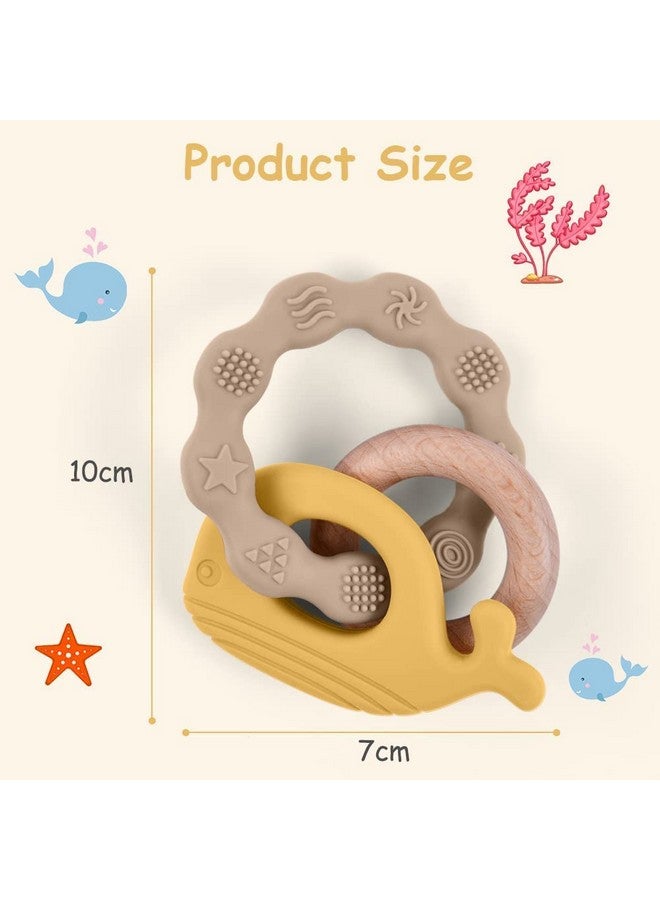 Baby Teether Toys, Silicone & Natural Wood Teether Ring, Baby Teething Toys For Babies 0 Months+, Silicone Chewable Rings For Newborn Gift（Yellow）