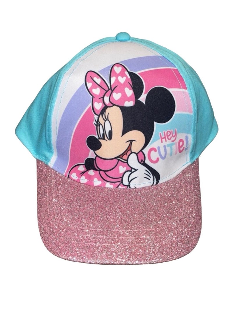 Disney Minnie Mouse Baseball Cap Hat Pink Glitter Rim Snap Back Adjustable Cap