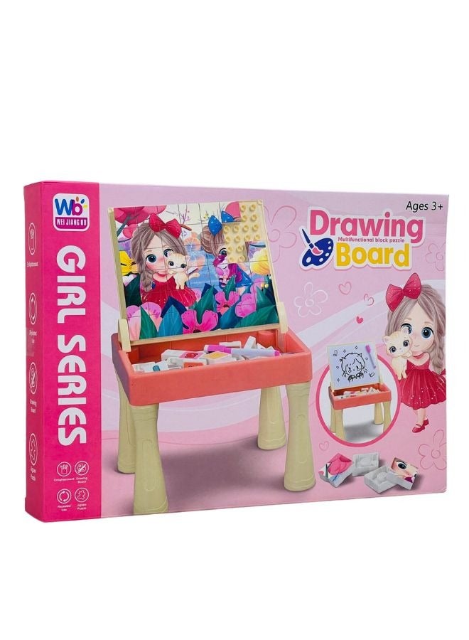 Multifunctional Block Puzzle Drawing Board For Girls - Blocks Puzzle Board Table Kids Building Block Table With Drawing Board Toy Set