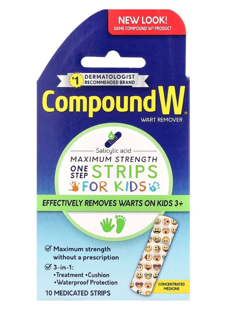 Compound W, Wart Remover, One Step Patches, Maximum Strength, For Children 3 Years and Up, 10 Medicated Patches