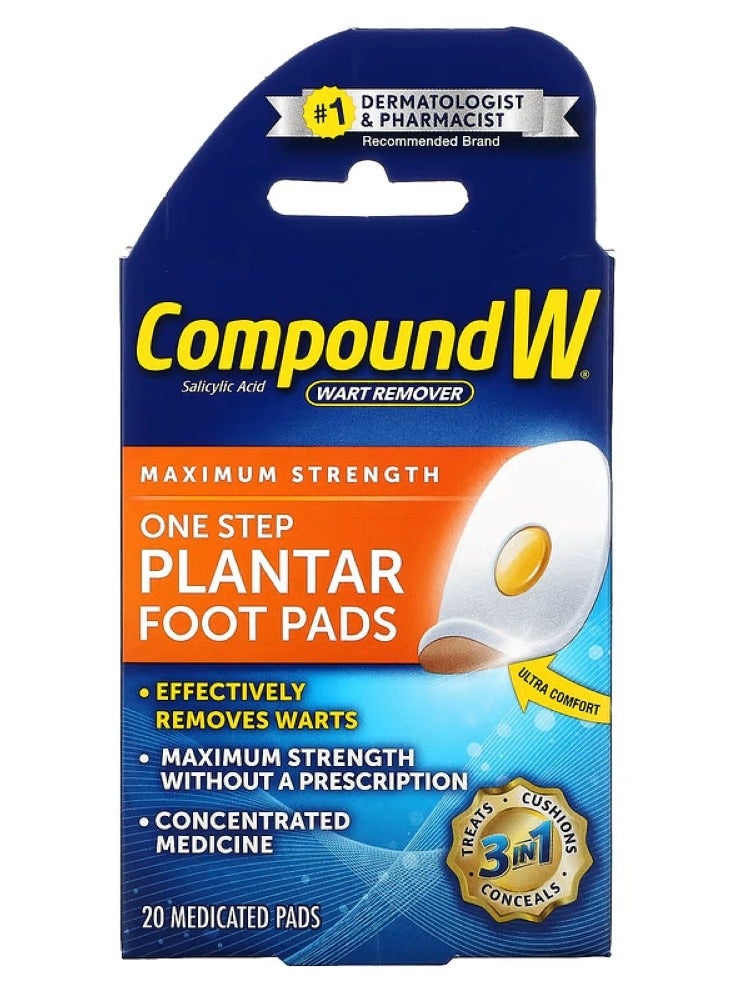 Compound W, Wart Remover, One Step One Foot Pads, Maximum Strength, 20 Medicated Pads