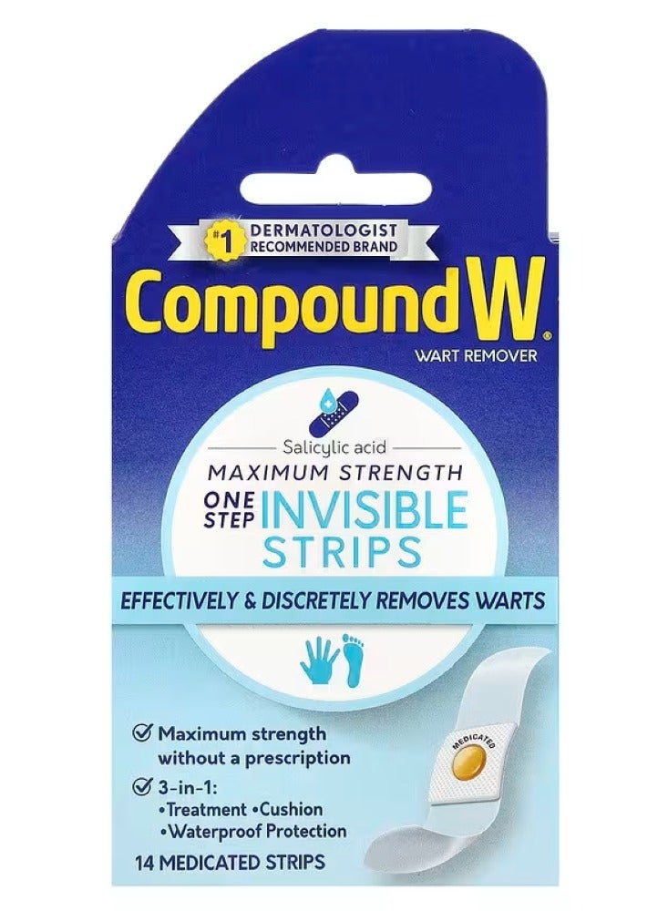 Compound W, Wart Remover, Invisible Single Strip, Maximum Strength, 14 Medicated Strips