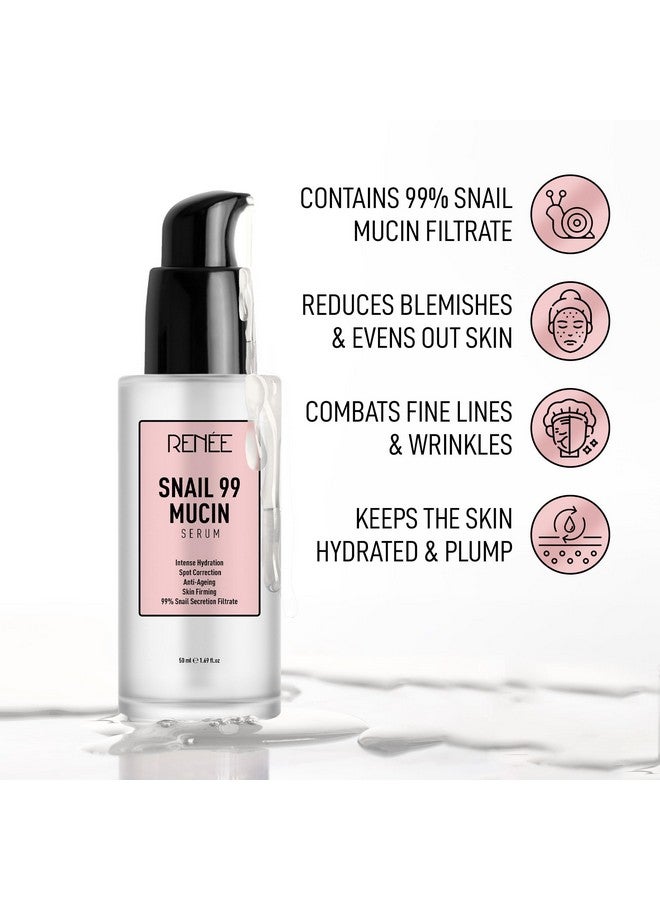 Snail 99 Mucin Serum For Face Contains 99% Snail Secretion Filtrate & Hyaluronic Acid Intense Hydration Blemishes Wrinkles & Spot Correction Anti Ageing Skin Firming All Skin Types