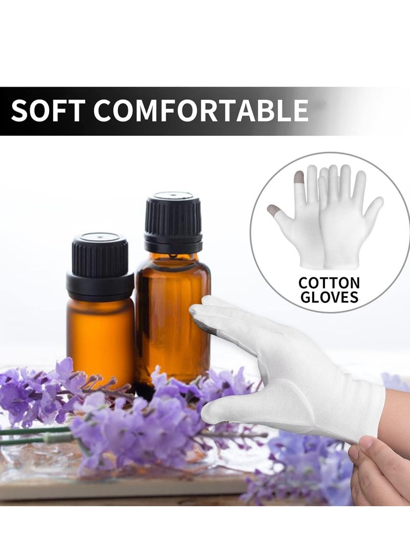 4 Pairs Touch Screen Moisturizing Gloves White Cotton Overnight Bedtime Heal Eczema Sleeping Lotion, Washable Hand Spa Treatment Repair Rough Cracked Dry Skin