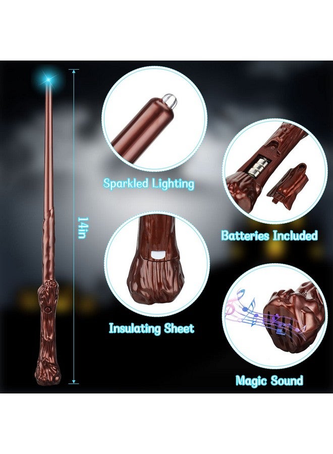 10 Pieces Light Up Magic Wizard Wands Sound Illuminating Toy Wand 14.6 Inch Witch Wand For Kids Halloween Birthday Gifts Cosplay Party Costume Accessories (Brown)