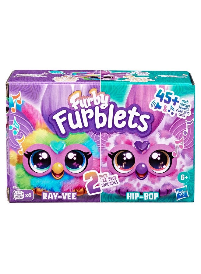 Furblets 2-Pack, Mini Friends Ray-Vee & Hip-Bop, 45+ Sounds Each, Music & Furbish Phrases, Electronic Plush Toys, Rainbow & Pink/Purple, Ages 6+