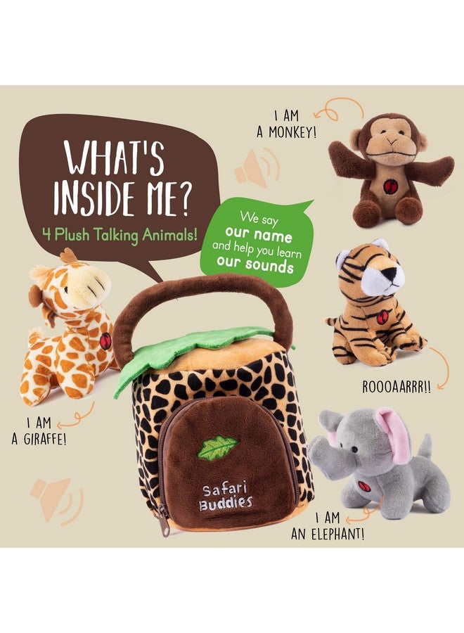 Talking Plush Jungle Animals Toy Set, Includes 4 Talking Soft Safari Animals A Plush Elephant Plush Monkey Plush Giraffe Plush Tiger With A Plush Jungle House Carrier