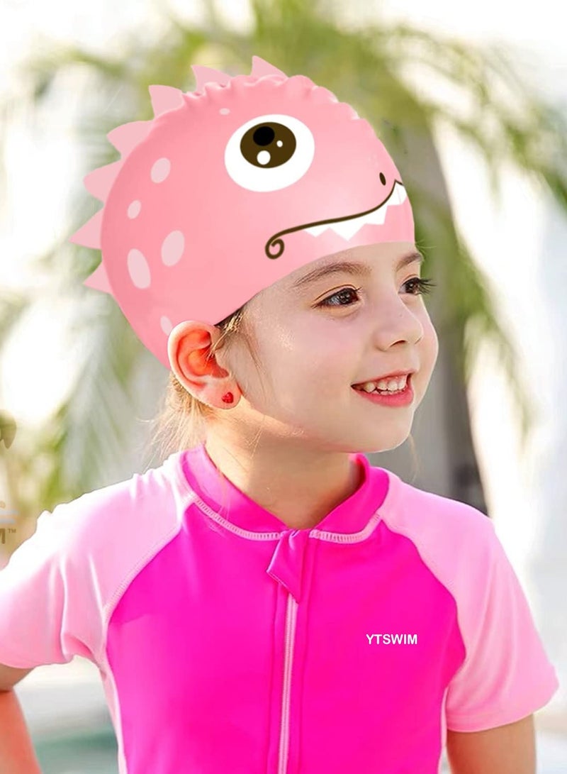 Kids Swim Cap Set, 2 Silicone Caps for Toddlers Age 3,12, Waterproof Bathing Hat with Fun Unicorn Design, Ear Protection for Dry Hair