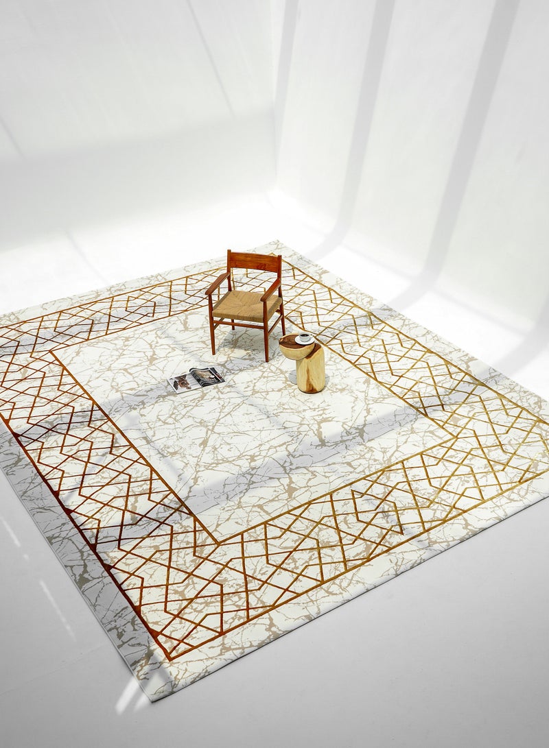 Washable Area Rug Large Carpet For Bedroom Rug For Living Room Polyester Gold And Cream Carpet Mz67C