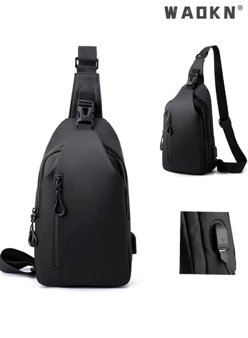 Sling Crossbody Bag Small Shoulder Backpack for Men Waterproof Slim Chest Bags Casual Daypack for Travel Cycling，Travel Hiking Backpack with USB Charger Port Anti Theft Bag Multipurpose Chest Bag