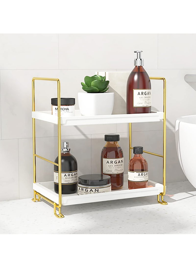 Bathroom Countertop Organizer, 2-tier Bathroom Organizer Counter Organizer and Storage Shelf Vanity Storage Tray Skincare Organizer (Gold, White)