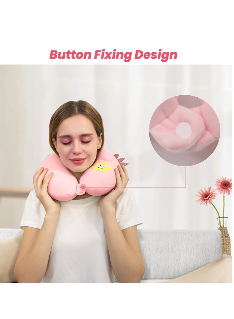 U-Shaped Memory Foam Travel Pillow, Neck Support Pillow, Comfortable Cartoon Neck Cushion for Traveling, Headrest Airplane Pillow for Adults, Kids (Pink)