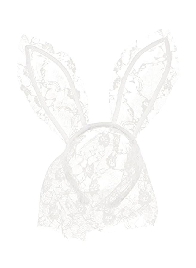 Rabbit Ear Lace Veil Mask Headband White