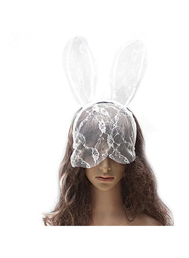 Rabbit Ear Lace Veil Mask Headband White