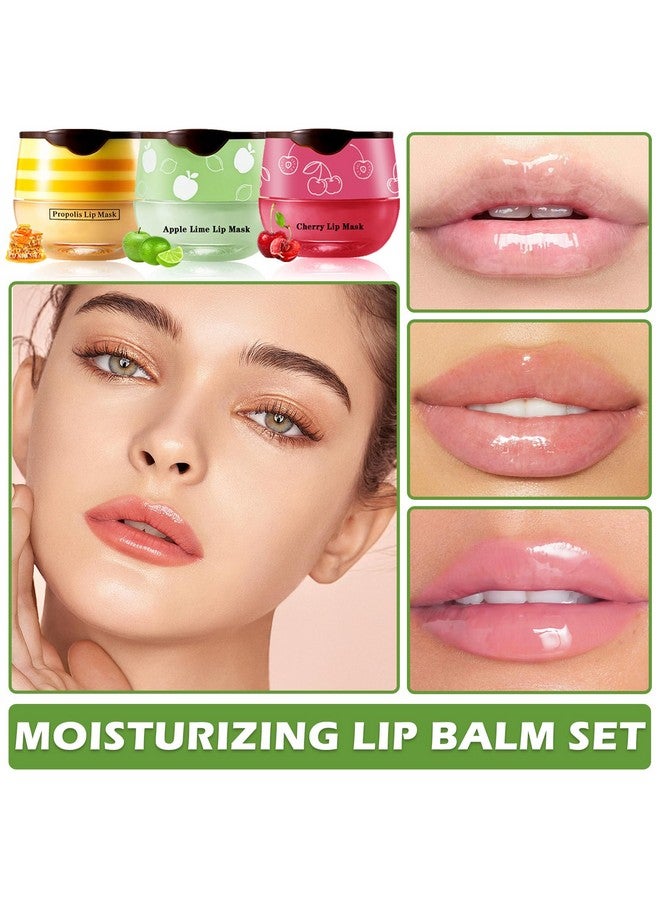 Honey Pot Lip Balm3Pcs Bee Lip Balm Honey Pot Cherry Apple Lip Scrubfade Lip Lines Lip Mask Overnight Prevention Dry And Cracked Lip Sleeping Mask (Honey+Apple+Cherry)