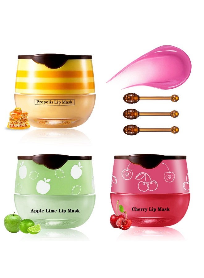 Honey Pot Lip Balm3Pcs Bee Lip Balm Honey Pot Cherry Apple Lip Scrubfade Lip Lines Lip Mask Overnight Prevention Dry And Cracked Lip Sleeping Mask (Honey+Apple+Cherry)