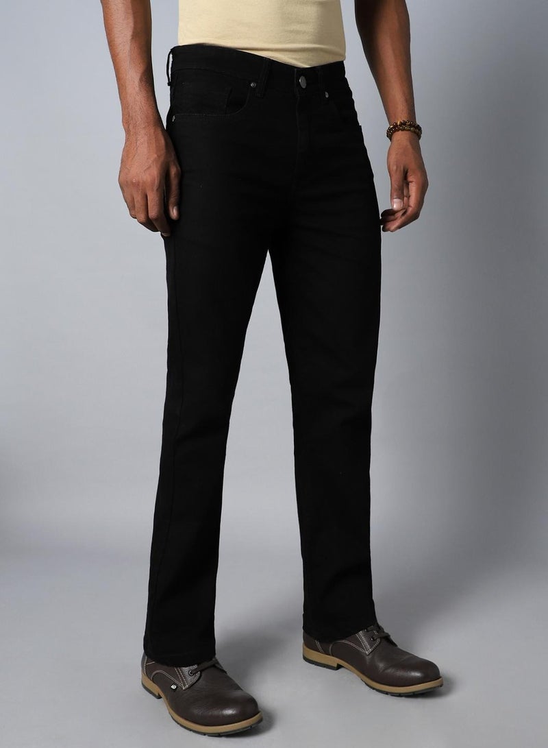 Relaxed Fit Black Mid-Rise Jeans for Men with Mildly Distressed Look