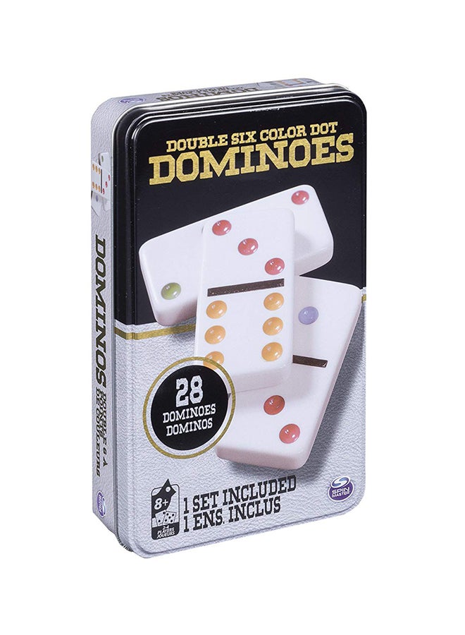 Classic Double 6 Colour Dominoes in Black & Gold Tin