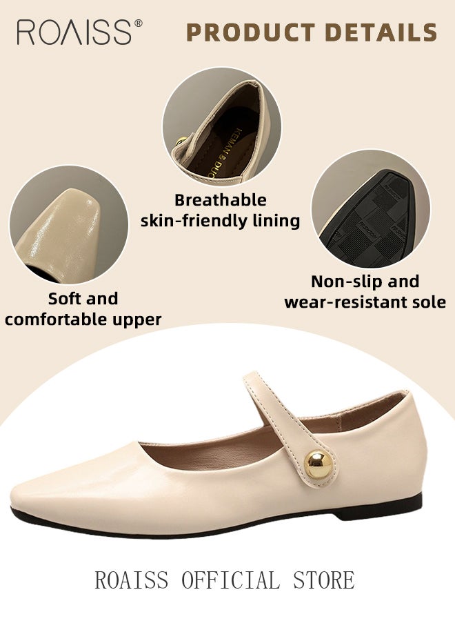 Retro Style Square Toe Mary Jane Shoes for Women Comfortable Soft Sole Solid Formal Evening Shoes Ladies Slip On Closed Toe Leather Flat Shoes with Buckle Straps