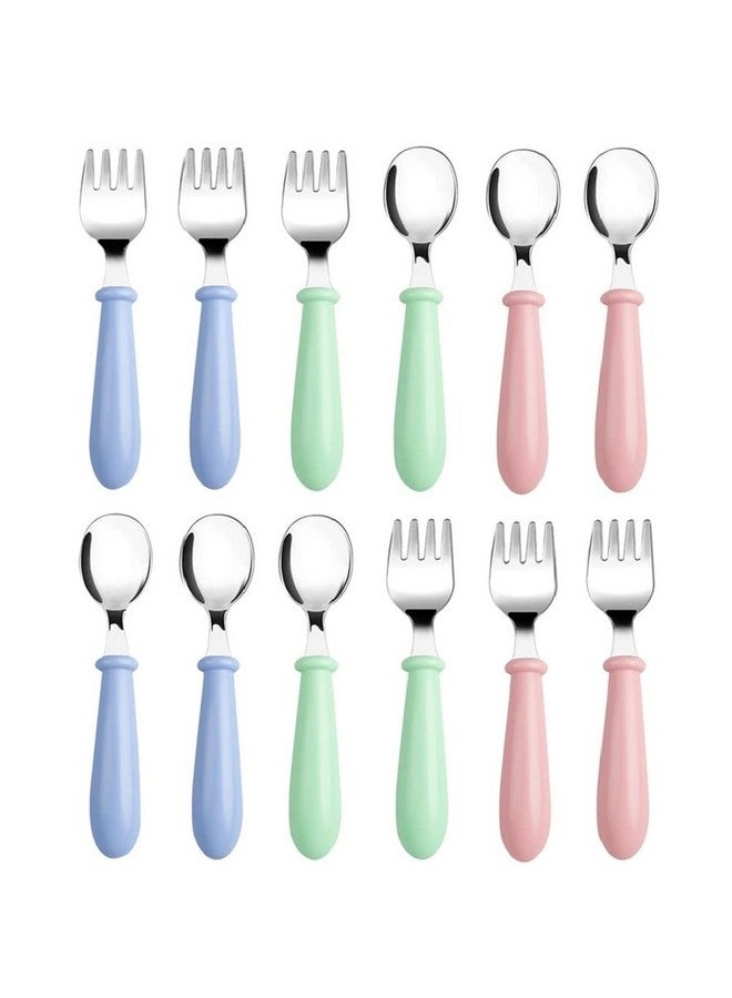 12 Pieces Toddler Utensils Kids Silverware Set Baby Forks And Spoons Stainless Steel Childrens Safe Cutlery With Round Handle For Self Feeding Dishwasher Safe