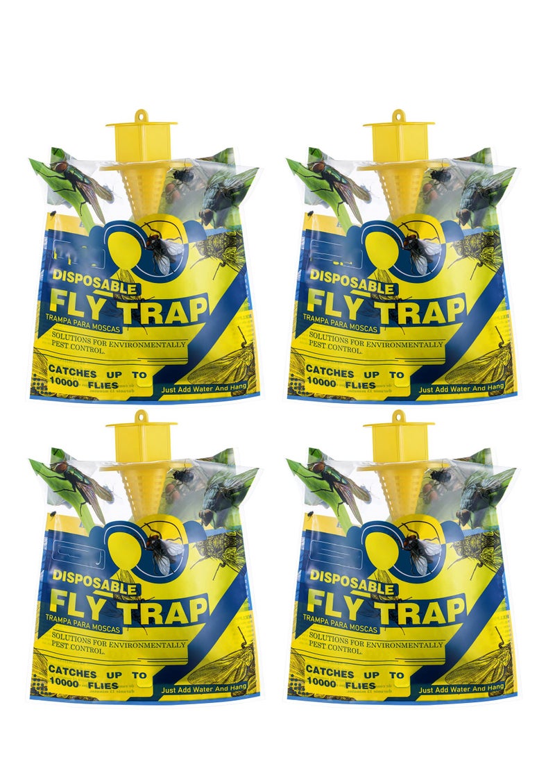 4 Pack Outdoor Hanging Fly Traps Disposable Fly Killer Trap Bag Catcher For Outside Farms Pastures Chicken Coops Stables Barns Horse Garbage Cans Garbage Ponds Yard Backyard Patio