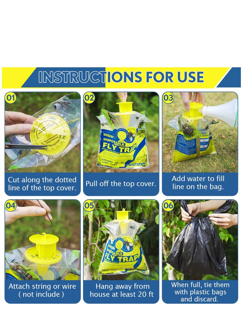 4 Pack Outdoor Hanging Fly Traps Disposable Fly Killer Trap Bag Catcher For Outside Farms Pastures Chicken Coops Stables Barns Horse Garbage Cans Garbage Ponds Yard Backyard Patio