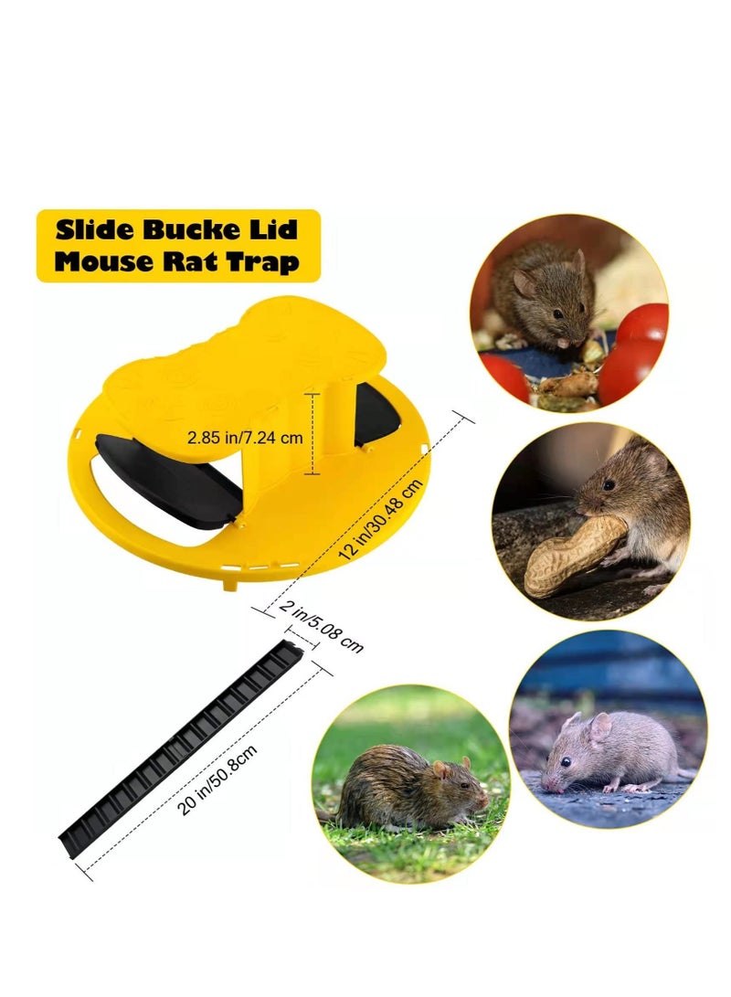 Mouse Trap Bucket, Flip and Slide Bucket Lid Mouse Trap, Humane or Lethal, Humane Trap Door Style, Multi Catch, Auto Reset, Indoor Outdoor, No See Kill, Compatible 5 Gallon(18.9 Litres) Bucket