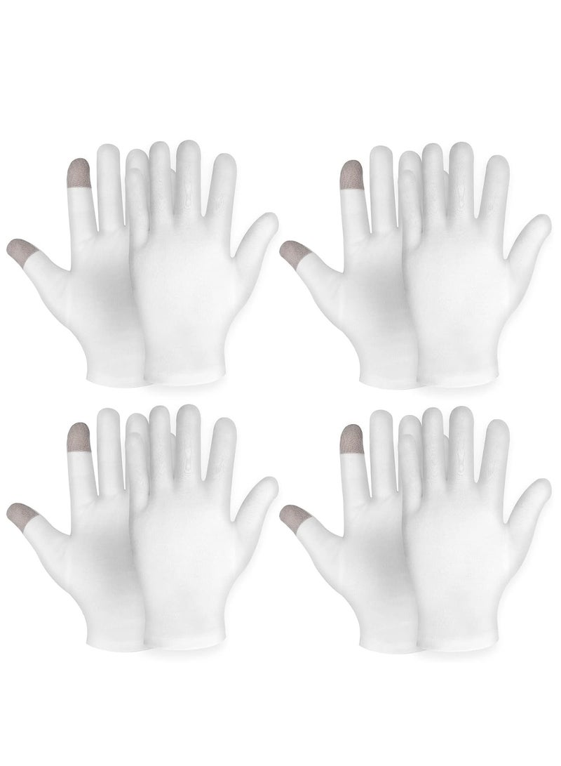 4 Pairs Touch Screen Moisturizing Gloves White Cotton Overnight Bedtime Heal Eczema Sleeping Lotion, Washable Hand Spa Treatment Repair Rough Cracked Dry Skin