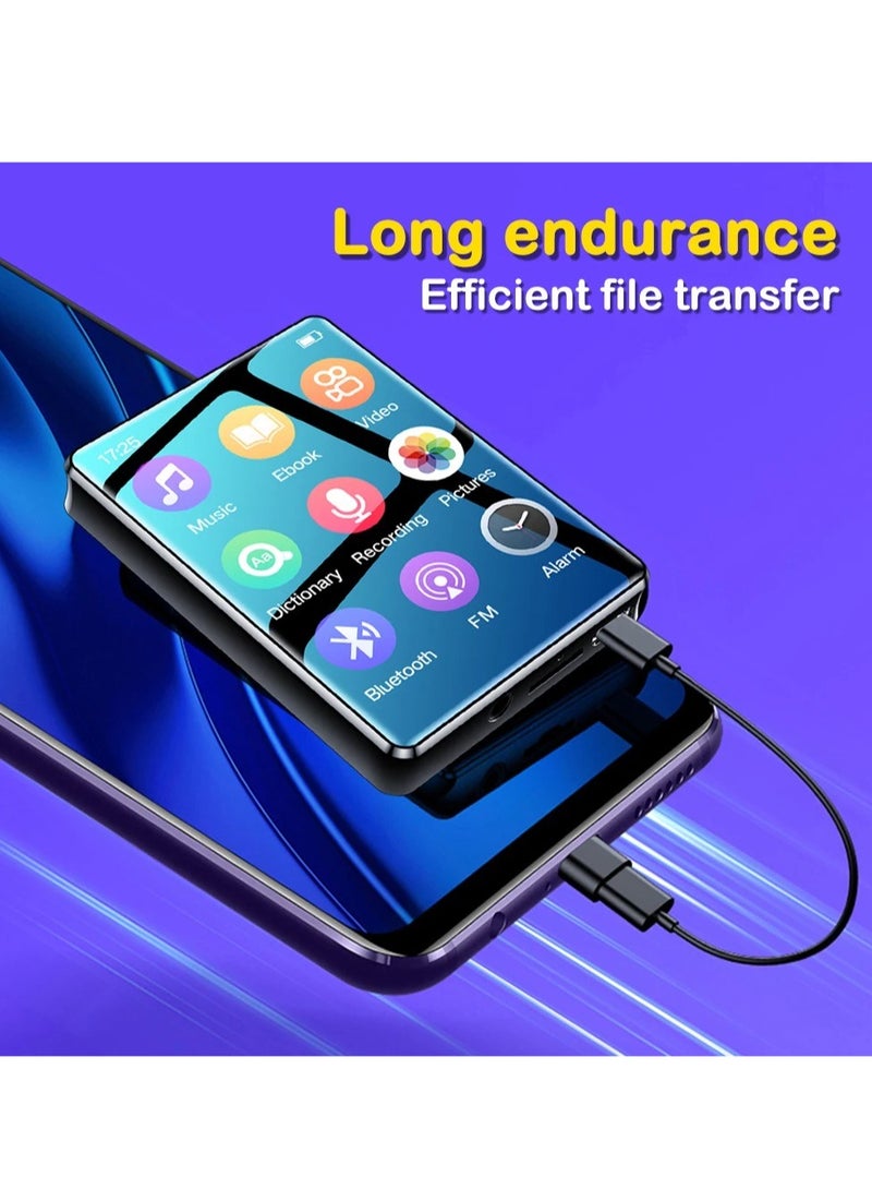 Mp3 Player, 2.4 Inch Full Screen Music Player, Full Touch Screen Bluetooth Hifi Stereo Audio Player, Rechargeable Voice Recorder Radio Player With Built In Speaker, (32GB Memory Extension Support)