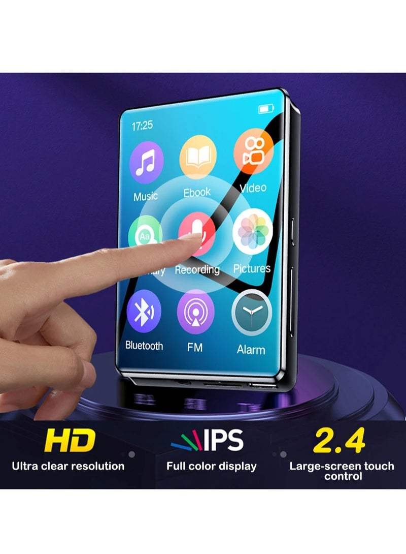 Mp3 Player, 2.4 Inch Full Screen Music Player, Full Touch Screen Bluetooth Hifi Stereo Audio Player, Rechargeable Voice Recorder Radio Player With Built In Speaker, (32GB Memory Extension Support)