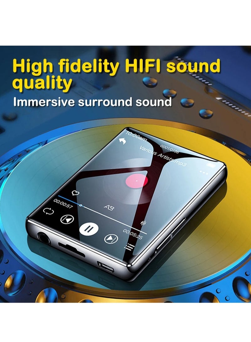 Mp3 Player, 2.4 Inch Full Screen Music Player, Full Touch Screen Bluetooth Hifi Stereo Audio Player, Rechargeable Voice Recorder Radio Player With Built In Speaker, (128GB Memory Extension Support)