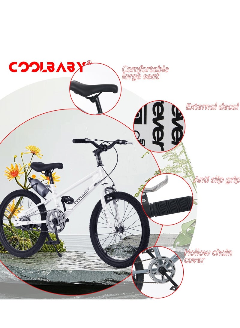 COOLBABY High carbon steel frame adjustable height double brake mountain bike for teenagers.White