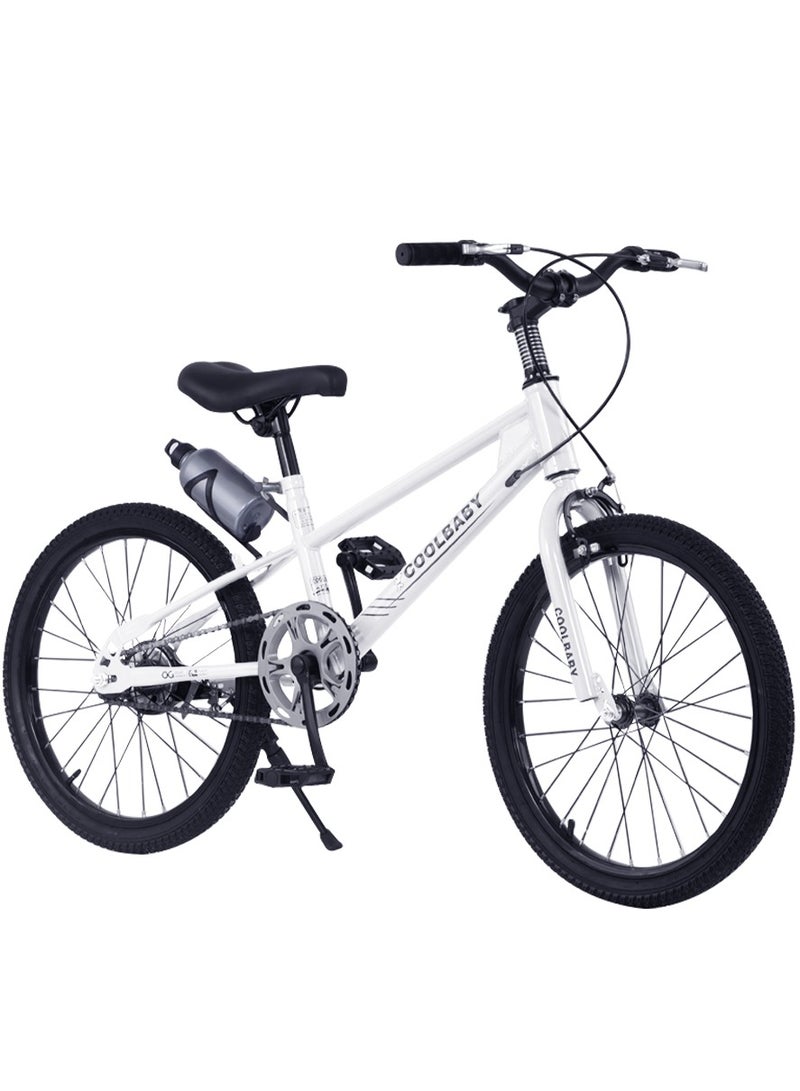 COOLBABY High carbon steel frame adjustable height double brake mountain bike for teenagers.White