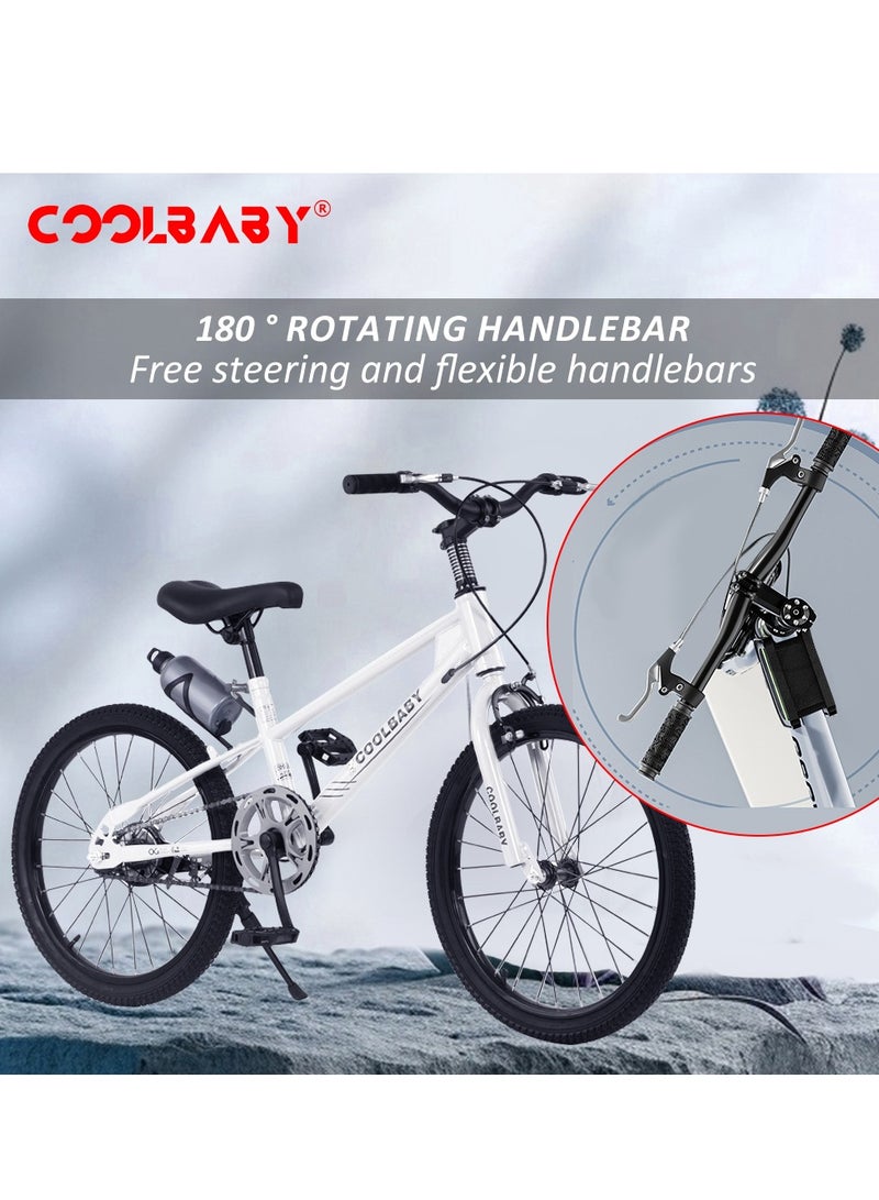 COOLBABY High carbon steel frame adjustable height double brake mountain bike for teenagers.White